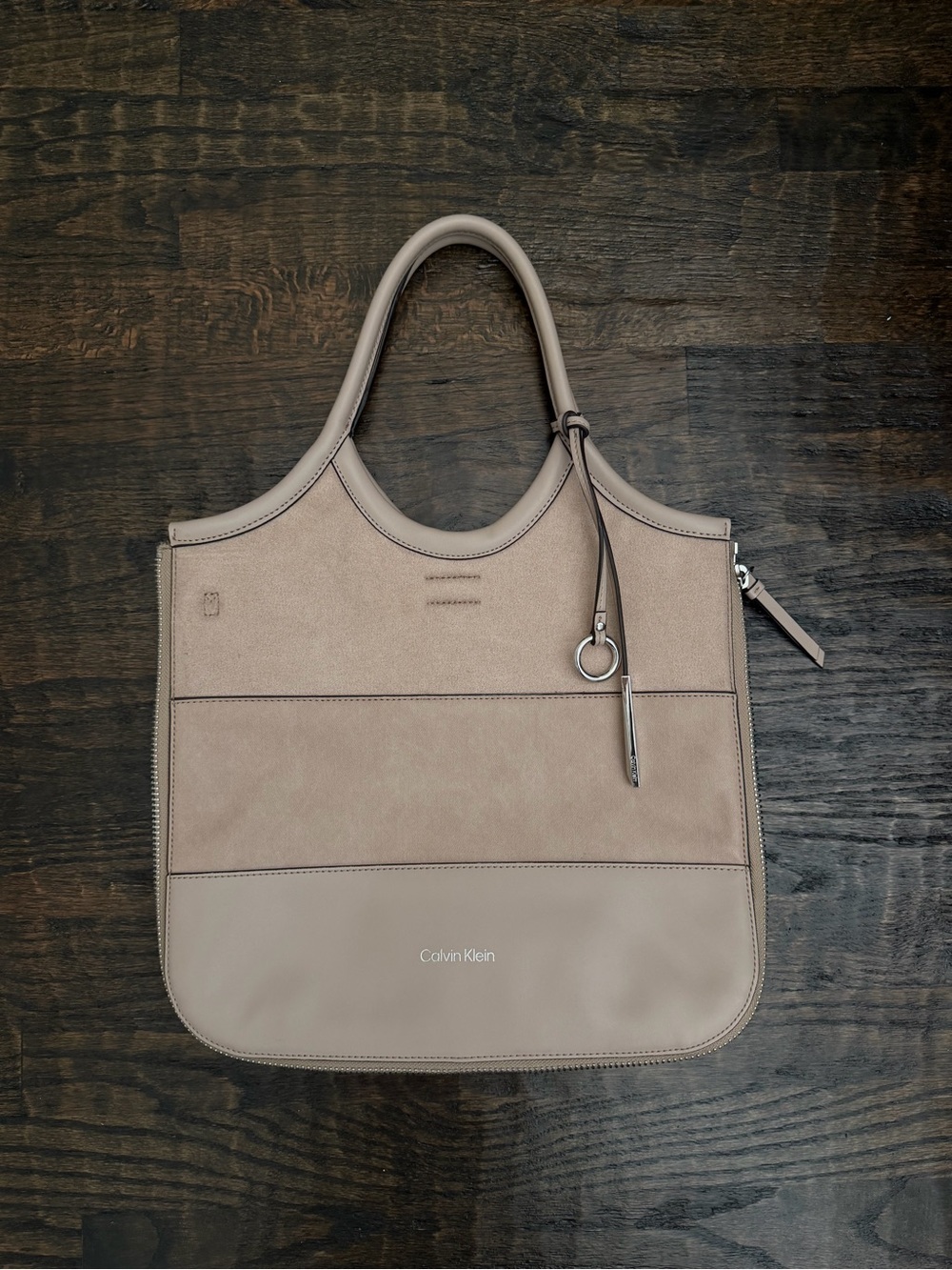 Calvin Klein Beige Taupe Two-Tone Zipper Tote
